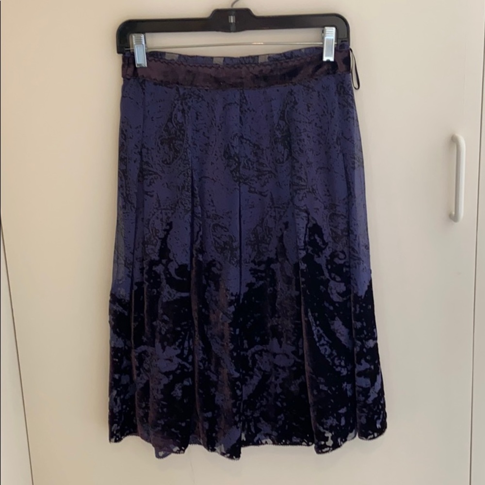 Elie Tahari silk navy skirt with plum  velvet.